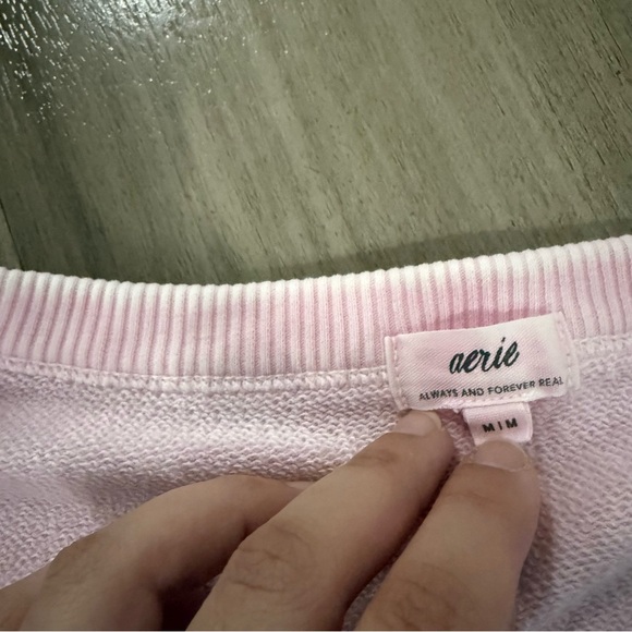 Aerie Pink Seams Right Short Puff Sleeve Sweatshirt Top - Picture 3 of 7